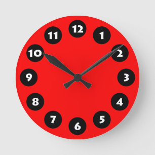 Horloge Ronde 12 Spots - Noir, Blanc et Rouge
