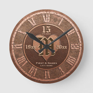Horloge Ronde 15 ans Vintage Mariage de look de cuivre Anniversa