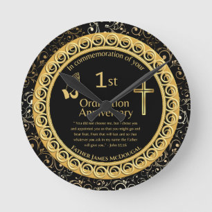 Horloge Ronde 1er anniversaire d'Ordination prêtre PERSONNALISÉ