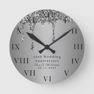 Horloge Ronde 25e anniversaire Mariage Moderne Elégant Cinquanti
