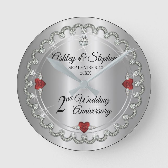 Horloge Ronde 2ème anniversaire de mariage de diamants élégants (Recto)