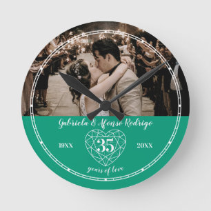 Horloge Ronde 35e Wedding Anniversary heart emerald green
