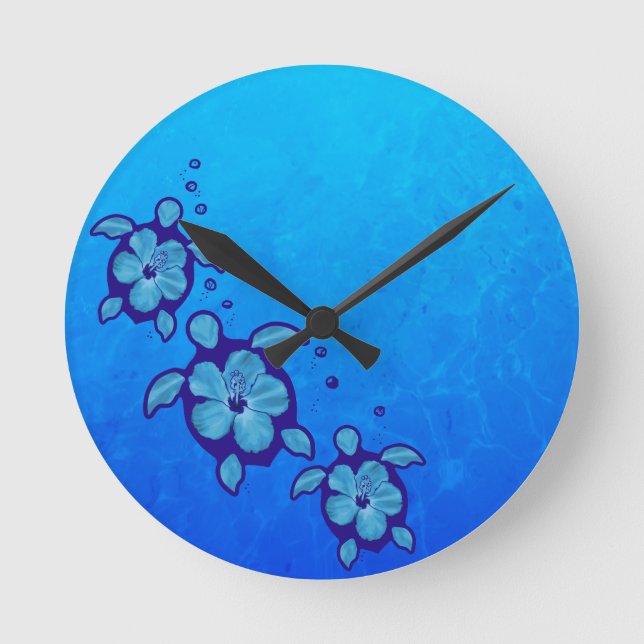 Horloge Ronde 3 Tortues Honu Bleues (Recto)