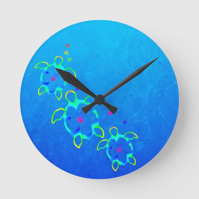 Horloge Ronde 3 tortues Honu datées de Cravate (Recto)