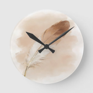 Horloge Ronde ⁠3D Impasto Aquarelle Sable Plume Bohème Élégant⁠