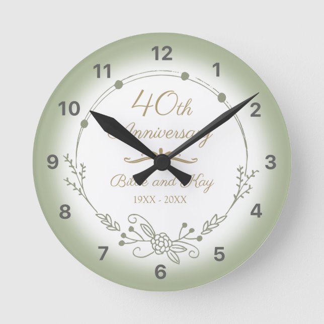 Horloge Ronde 40e anniversaire de Mariage Élégant (Recto)