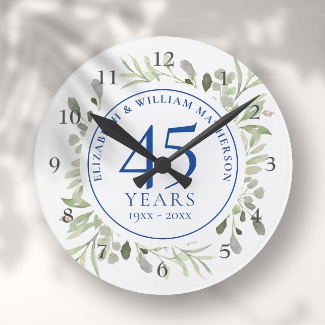Horloge Ronde 45e anniversaire du 65e Mariage Verdure (45th 65th Wedding Anniversary Greenery Round Clock)