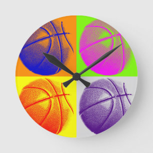 Horloge Ronde 4 couleurs Pop Art Basketball