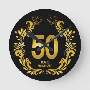 Horloge Ronde 50 Ans Anniversaire Paillettes Dorées