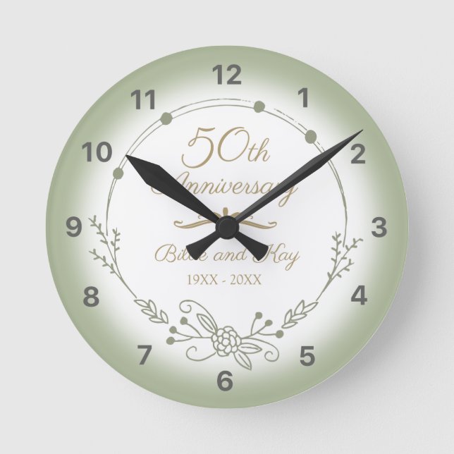 Horloge Ronde 50e anniversaire de Mariage Élégant (Recto)