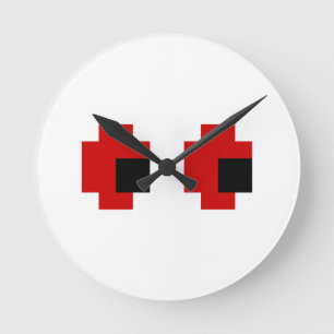 Horloge Ronde 8 Bit Yeux Rouges Effrayants