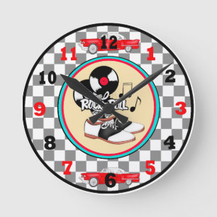 Horloge Ronde à damiers Rock n Roll