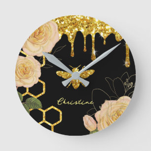Horloge Ronde abeille et roses