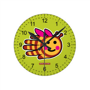 Horloge Ronde Abeille heureuse de miel avec les ailes roses