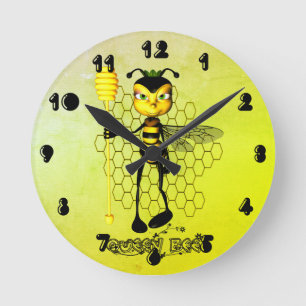 Horloge Ronde Abeille jaune et noire avec nid d'abeille
