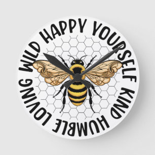 Horloge Ronde Abeilles sauvages heureux vous-même aimable bourdo