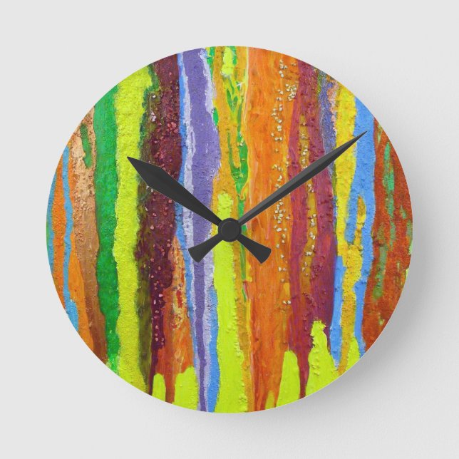 Horloge Ronde Abstract art rainbow stripes paint drip (Recto)