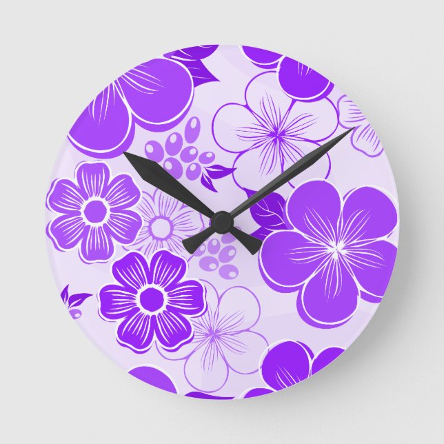 Horloge Ronde Abstract girly purple flowers (Recto)