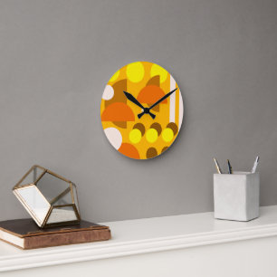 Horloge Ronde Abstrait beige jaune Brown