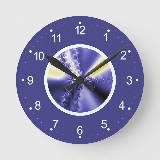 Horloge Ronde Abstrait bleu foncé fractal (Recto)