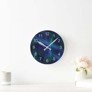 Horloge Ronde Abstrait bleu foncé vert Mist Fractal