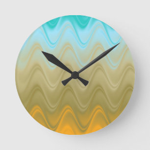 Horloge Ronde Abstrait bleu vert orange ondulé