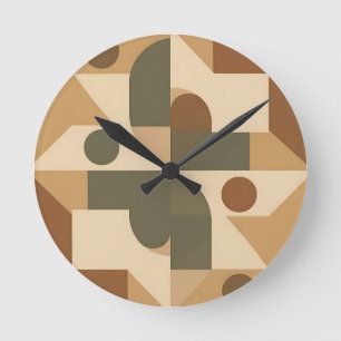Horloge Ronde Abstrait Géométrique Bohème Terrien