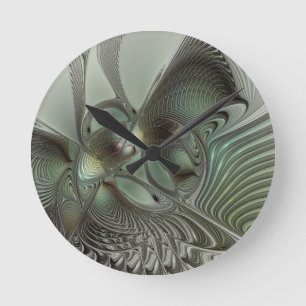 Horloge Ronde Abstrait Olive Sage Green Grey Fractal Art Imagina