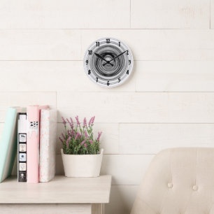 Horloge Ronde Abstrait Ombre Contemporary Black White Spiral