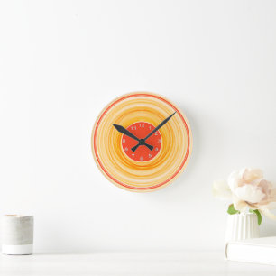 Horloge Ronde Abstrait Ombre moderne Orange White Spiral