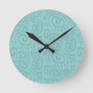Horloge Ronde Abstrait Turquoise Artistique Dessiné à la Main