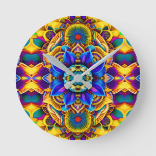 Horloge Ronde Accent Bleu Ensoleillé Mandala