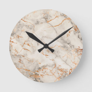 Horloge Ronde Accents Brown et Motif Abstrait blanc