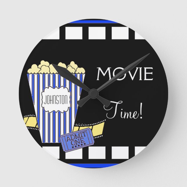 Horloge Ronde Accueil Théâtre Popcorn Box Bleu (Recto)