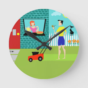 Horloge ronde acrylique rétro samedi matin