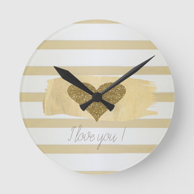 Horloge Ronde Adorable Gold Parties scintillant Coeurs Stripes-J (Recto)