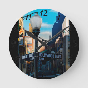 Horloge Ronde Affiche Hollywood Blvd. Wall Clock