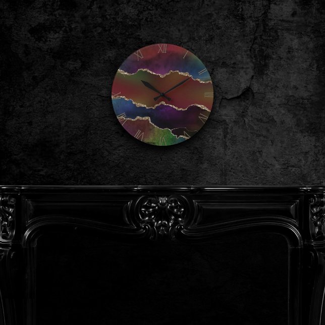 Horloge Ronde Agate foncé intense | Moody Rainbow Jewel Tone (Créateur téléchargé)