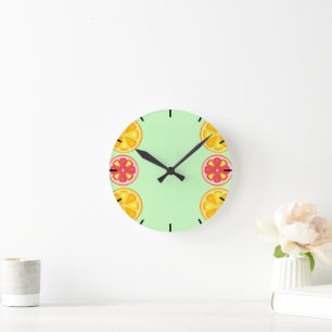 Horloge Ronde Agrumes TROPICALES FRUITS D'ÉTÉ Citrons d'orange