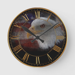 Horloge Ronde Aigle et drapeau patriotiques
