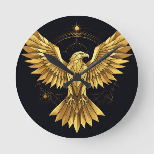 Horloge Ronde Aigle géométrique doré