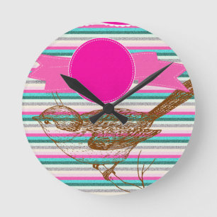 Horloge Ronde ailes d'oiseaux animaux plumes parc plein air
