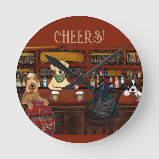 HORLOGE RONDE AIREDALE TERRIER & AMIS (Recto)