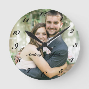 Horloge Ronde Ajouter votre propre photo Mariage personnalisée