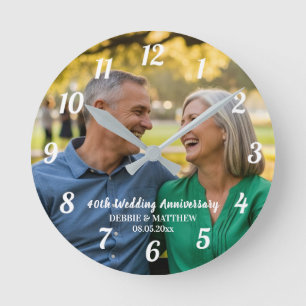 Horloge Ronde Ajoutez votre propre photo de couple 40e anniversa
