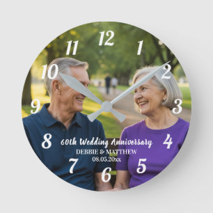 Horloge Ronde Ajoutez votre propre photo de couple 60e anniversa