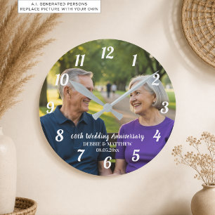 Horloge Ronde Ajoutez votre propre photo de couple 60e anniversa