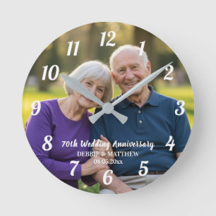 Horloge Ronde Ajoutez votre propre photo de couple 70e anniversa