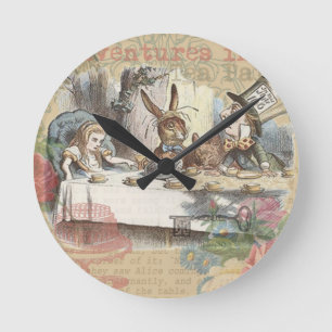 Horloge Ronde Alice Aventures Merveilleux Thé à Gogo Art