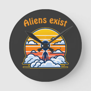 Horloge Ronde Alien Sunset esthétique   Coucher de soleil Alien 